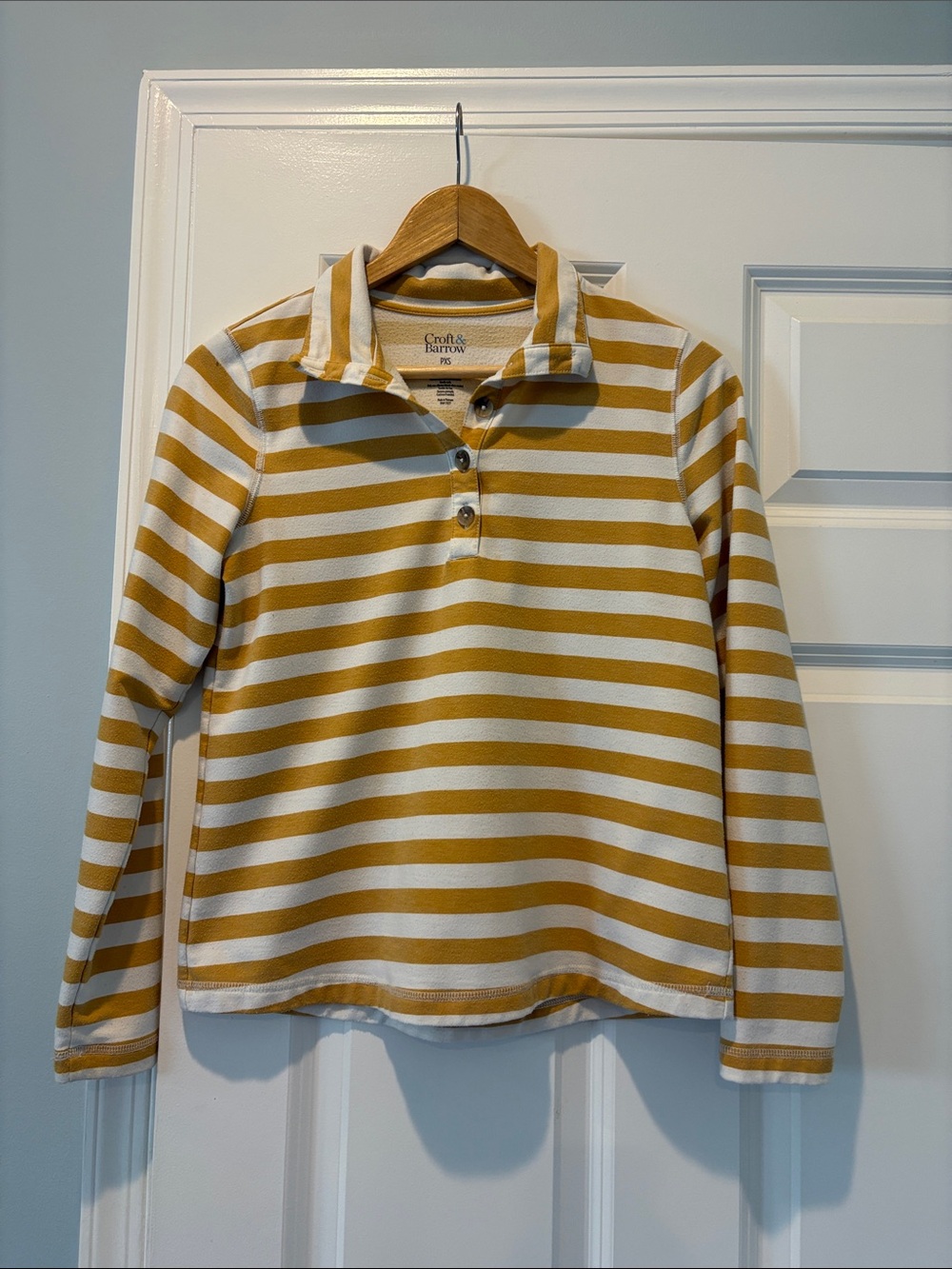 croft & barrow Mustard and White Striped Long-Sleeve Polo